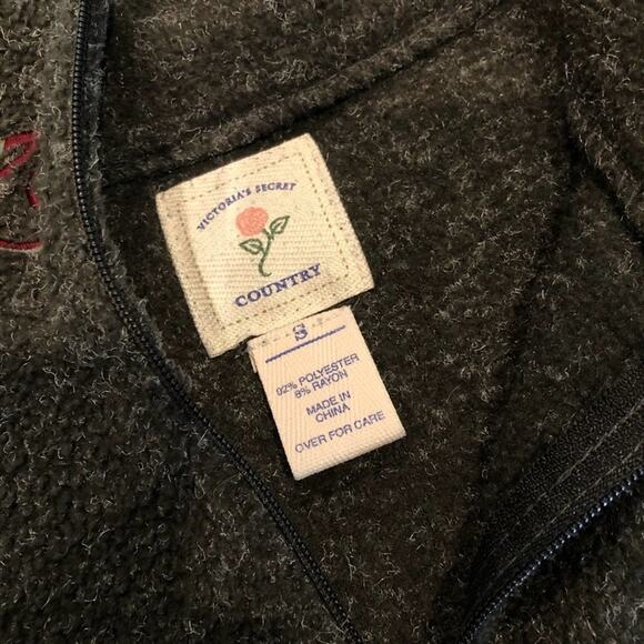 Victoria’s Secret Country Pullover Fleece Quarter Zip Floral Embroidery Gray - Picture 6 of 6